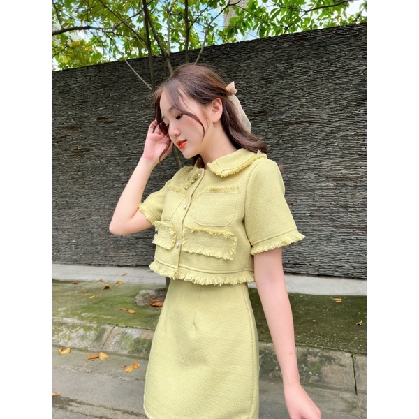SET ÁO CROPTOP DẠ CỔ SEN TƯA LAI + CHÂN VÁY CÓ LÓT QUẦN