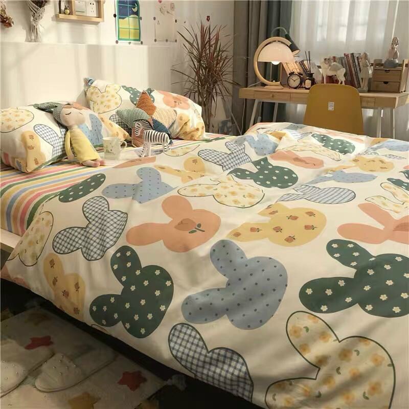 Set 4 Món Chăn Ga Gối Poly Cotton Siêu Cute (1 Ga, 1 Vỏ Chăn, 2 Gối) Đủ Kích Thước