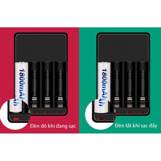 Combo Sạc pin và 4 pin tiểu sạc Palo AA 1800mAh cho xe điều khiển, đồ chơi, chuột máy tính...