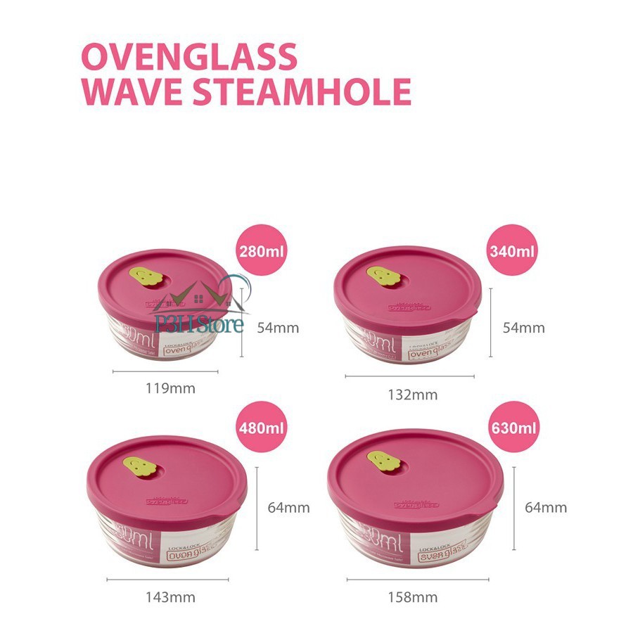 Hộp thủy tinh chịu nhiệt nắp silicone Lock&amp;Lock OvenGlass Wave Steam Hole LLG741 LLG751 LLG761 LLG771