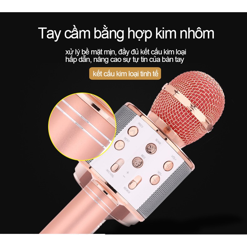 Micro karaoke bluetooth, mic hát blutooth kiêm loa thông minh WS-858 siêu bass - G01 thế giới loa