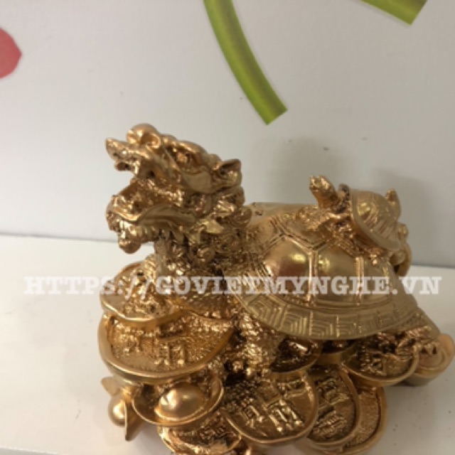 Tượng Đá Long Quy Phong Thủy Trấn Trạch Hóa Sát - Cao 10cm - Màu Nhũ Vàng | BigBuy360 - bigbuy360.vn