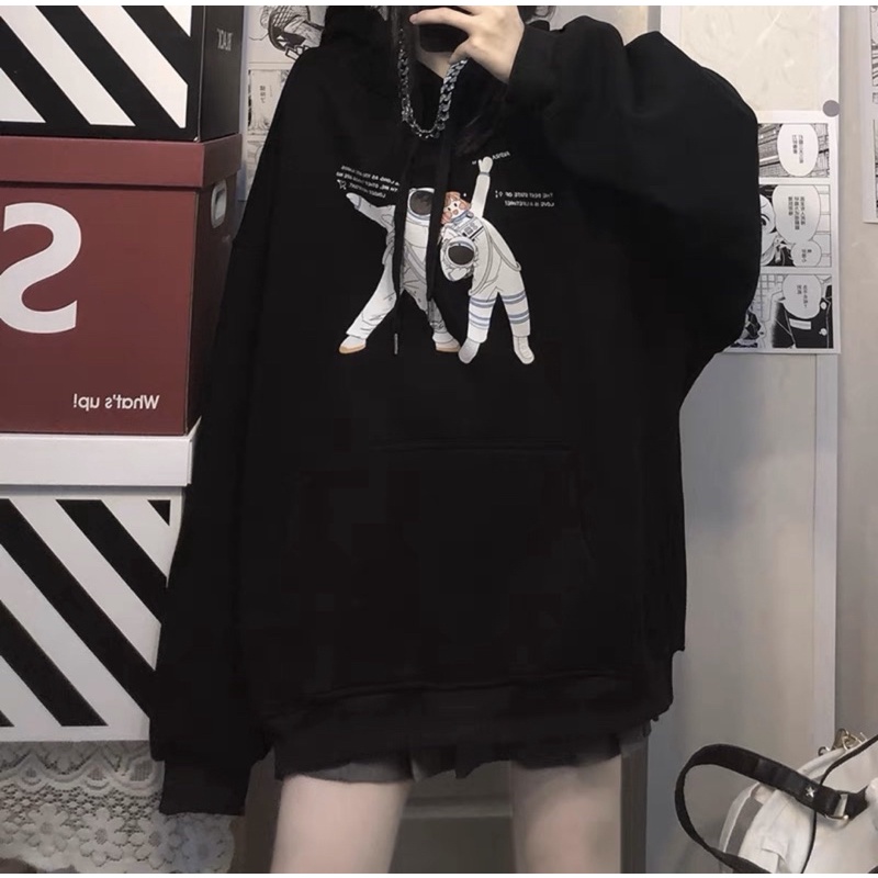 Áo Hoodie Tay Dài Túi Bụng Hình Phi Hành Gia Kèm Video-Ảnh Thật