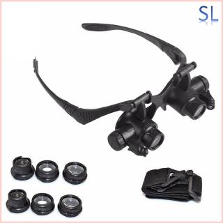 Double Eye Magnifier Glasses Jewelry Watch Repair Loupe Glasses with LED Light and 8 Lens