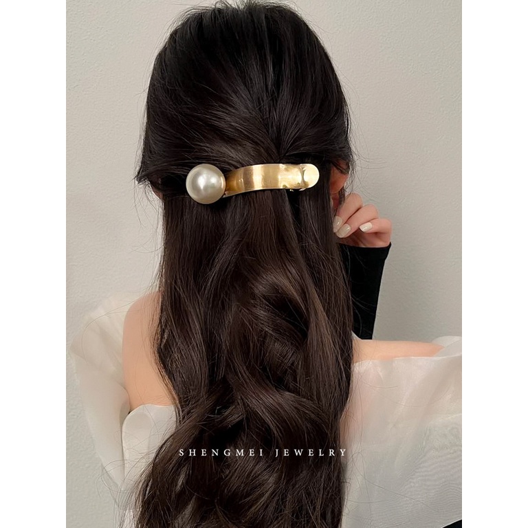 Kẹp Tóc Mỏ Vịt Bằng Kim Loại Đính Hạt Ngọc Trai Cao Cấp Phong Cách Hàn Quốc