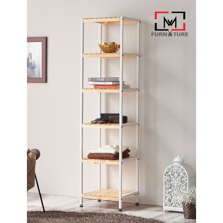 COMBO KỆ GỖ 6 TẦNG VÀ TỦ TREO QUẦN ÁO KHUNG SẮT TĨNH ĐIỆN - COMBO IRON SHELF 6F + IRON SHELF HANGER - NỘI THẤT CĂN HỘ