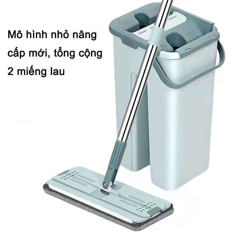 Xô Lau Nhà Đầu Dẹt Bằng Thép Không Gỉ Có Thể Tái Sử Dụng (Kèm 2 Tấm Thảm Lau)