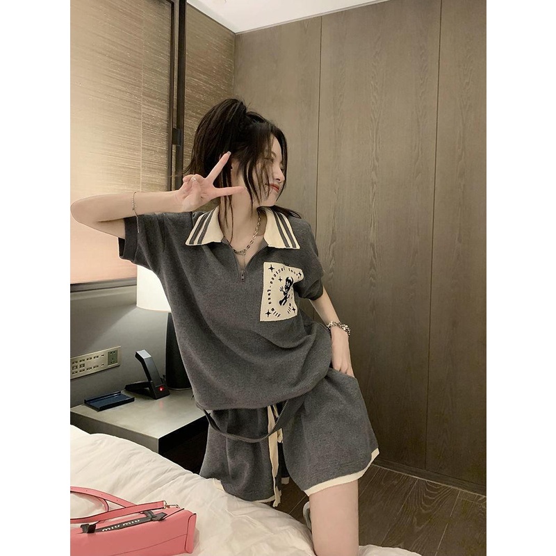 Set Áo Thun Polo Ngắn Tay Cổ Bẻ + Quần Short Ống Rộng Thời Trang Mùa Hè Hàng Mới 2022