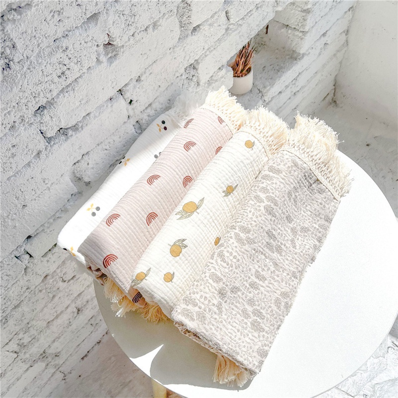 Chăn Quấn Em Bé Chất Liệu Cotton Mềm Mại Phối Tua Rua Dùng Làm Đạo Cụ Chụp Ảnh