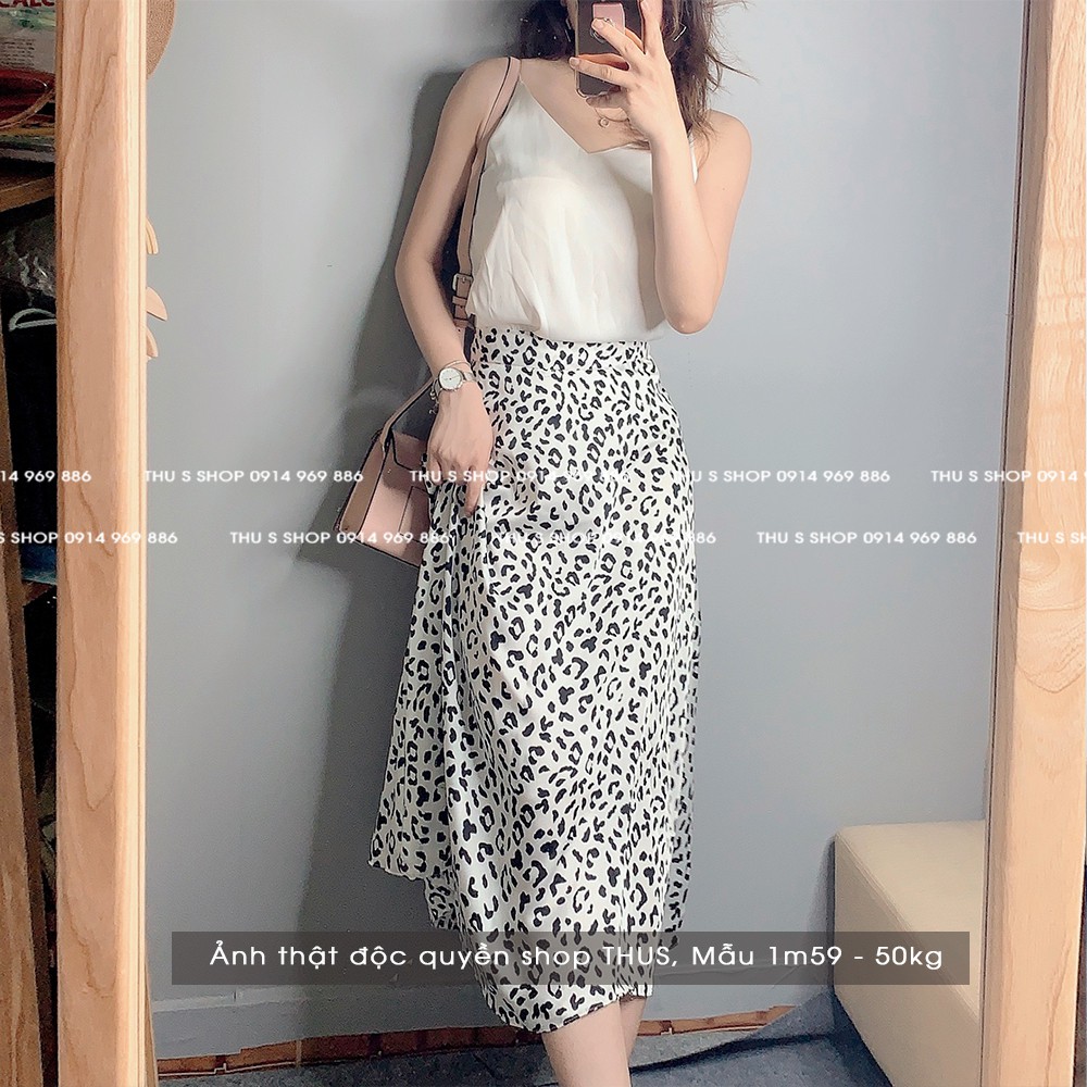 Chân váy hoa nhí dáng dài vintage THUS, Váy cạp lưng cao vải chiffon mềm mịn mát THUS591
