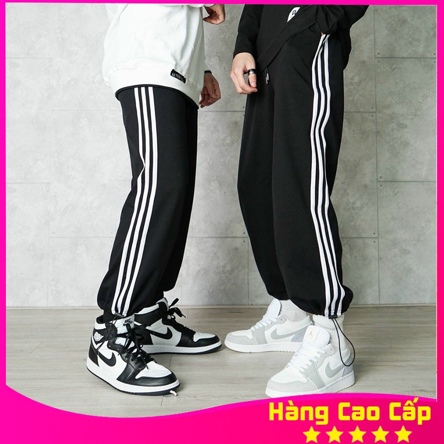 Quần jogger nữ TVL1999, quần ống rộng kiểu dáng thể thao ba sọc trắng chất liệu cao cấp, có thể để ống xuông hoặc bo gấu