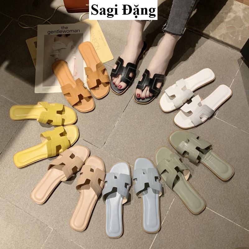 Dép quai ngang chữ H, dép lê HM thời trang ulzzang nữ nhiều màu full box