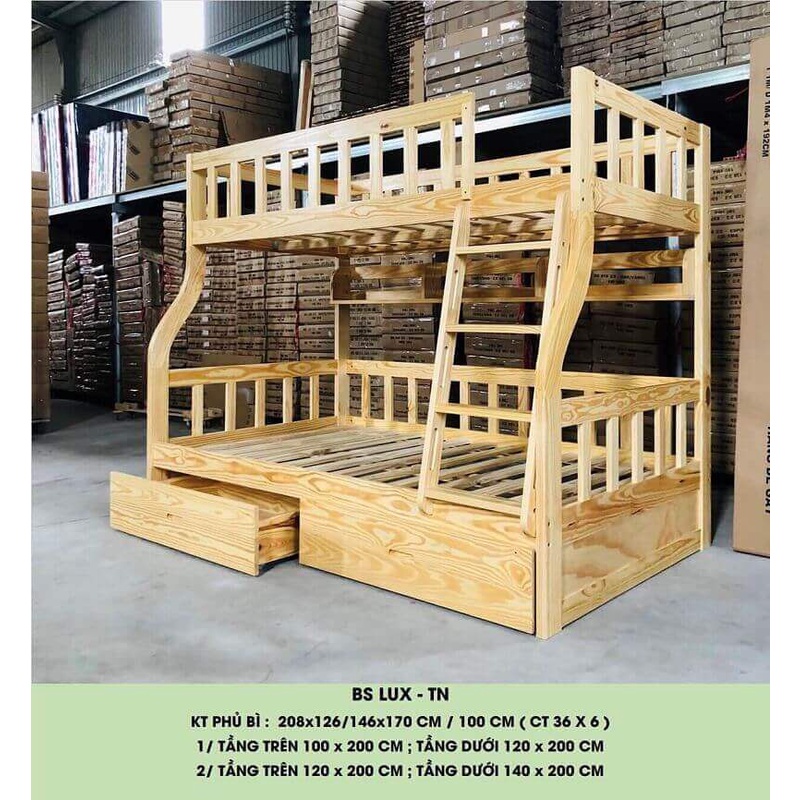 Giường Tầng Cao Cấp Angel  Gỗ Thông Tự Nhiên Nhập Khẩu