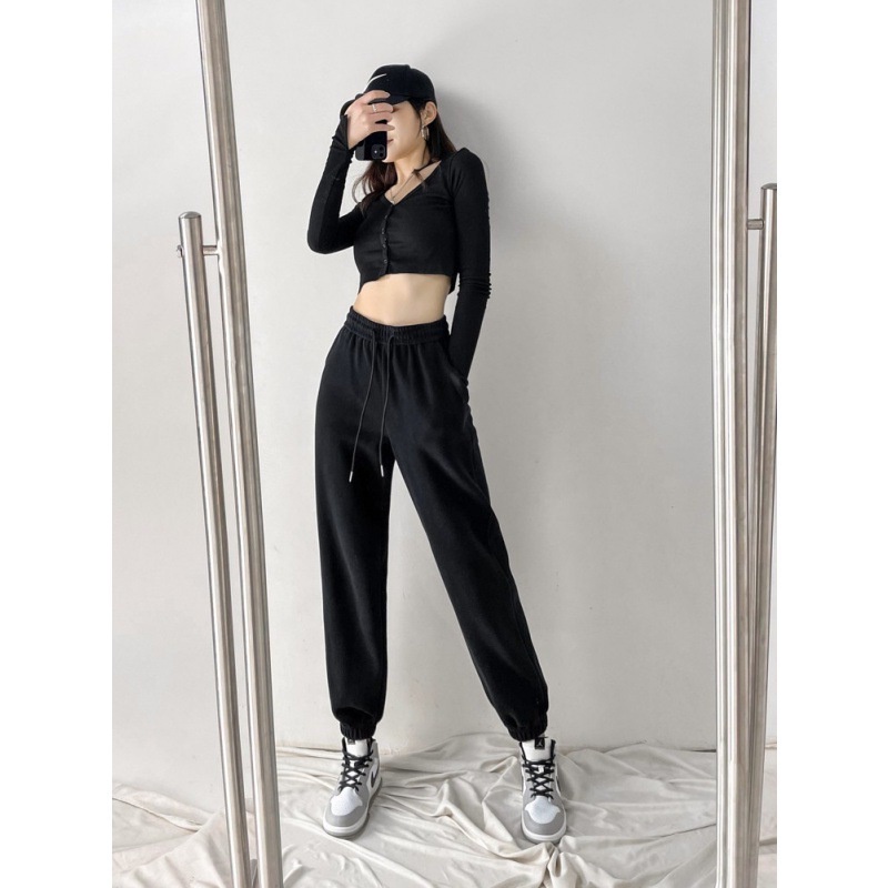 Quần jogger nữ ống rộng dây rút quần nỉ bo gấu cạp chun chất vải nỉ tăm mặc thể thao tập gym đi học ở nhà