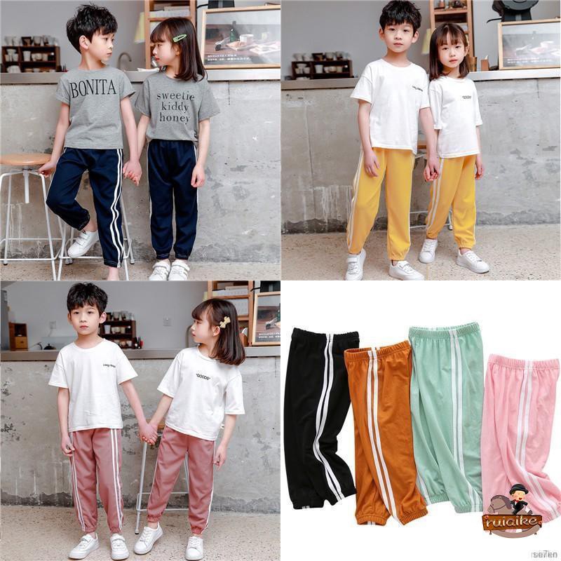 ruiaike  Baby Girls Summer Mosquito Bites Pants Sports Casual Toddler Boys Striped Elastic Waist Trousers