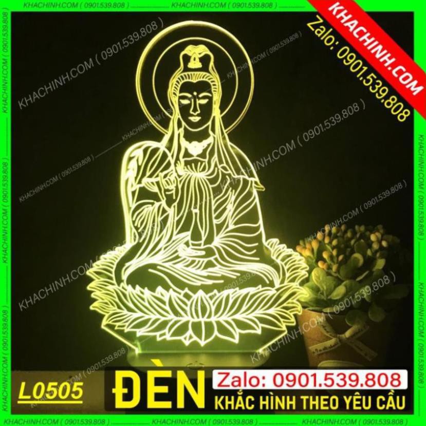Đèn thờ hình Phật Mẹ Quan Âm - đèn Phật Giáo để bàn thờ sáng đẹp khắc laser Mẫu L0505-W có Remote thay đổi 16 màu
