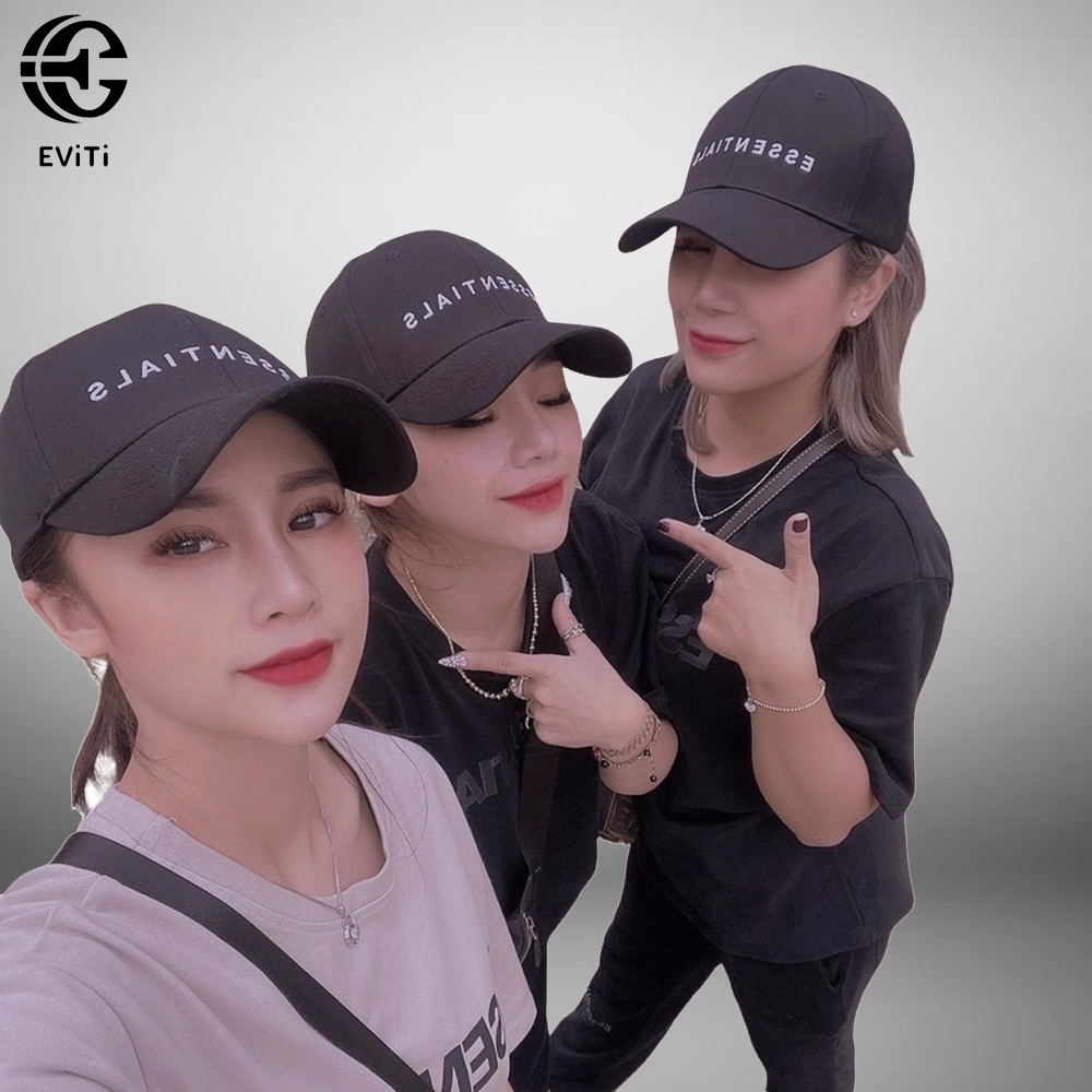 Mũ/ Nón lưỡi trai Essential màu đen unisex chất liệu kaki logo thêu sắc nét cá tính