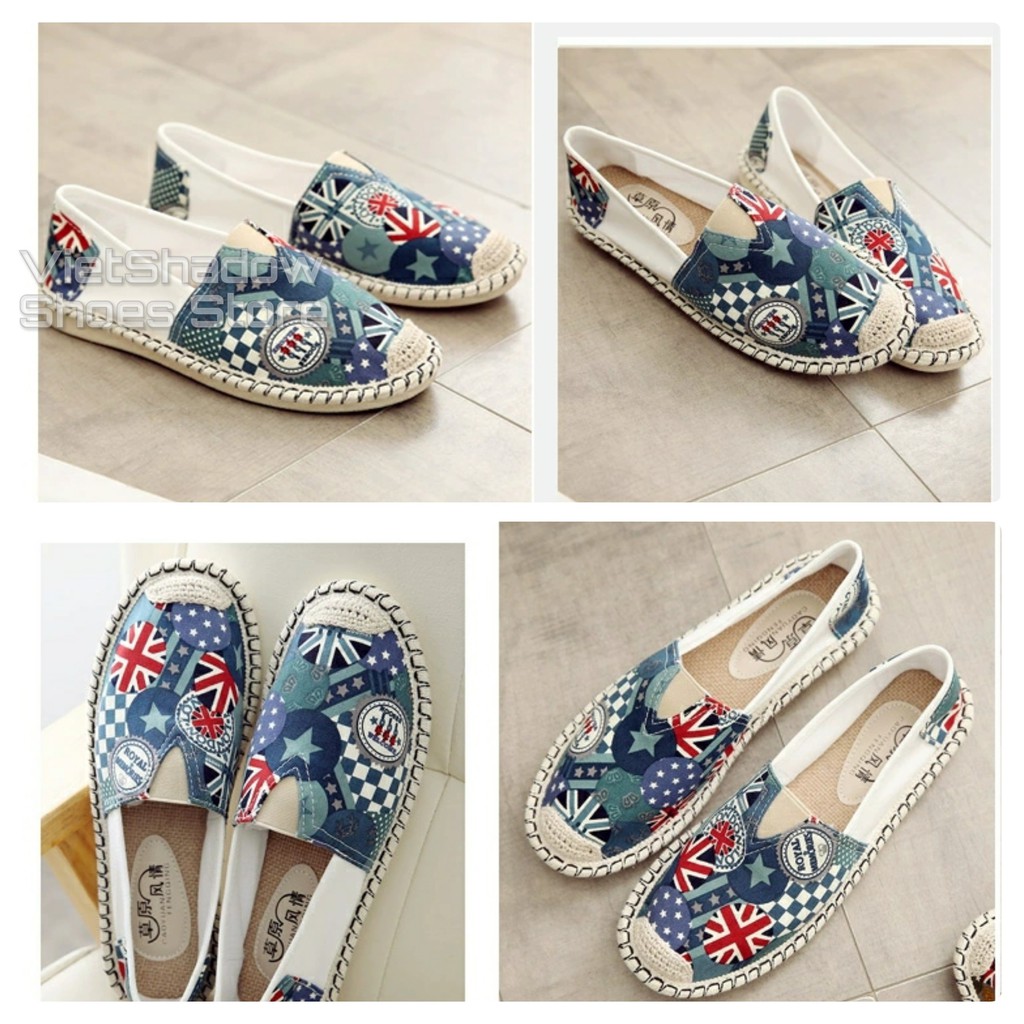 Slip on nữ - Giày lười vải nữ họa tiết cờ Anh Quốc - Chất liệu vải bố, 2 màu xanh và đỏ - Mã SP B30