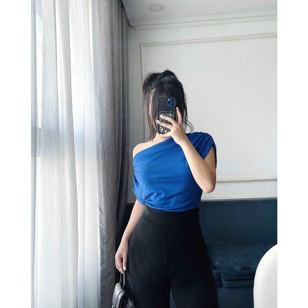 ✨BÁN SỈ✨Áo lệch vai 3 màu cộc tay chất zip