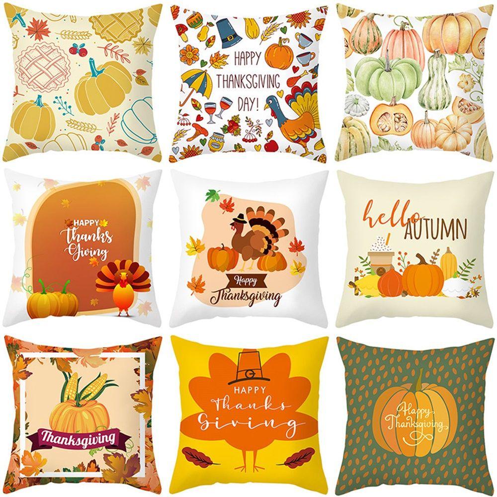 FOREVER 18x18 Inches Home Decor Pillow Covers Cute Cushion Cover Throw Pillow Case Fall Pumpkin Turkey Square Sofa Couch Decorations Decorative Supplies Autumn/Harvest/Thanksgiving