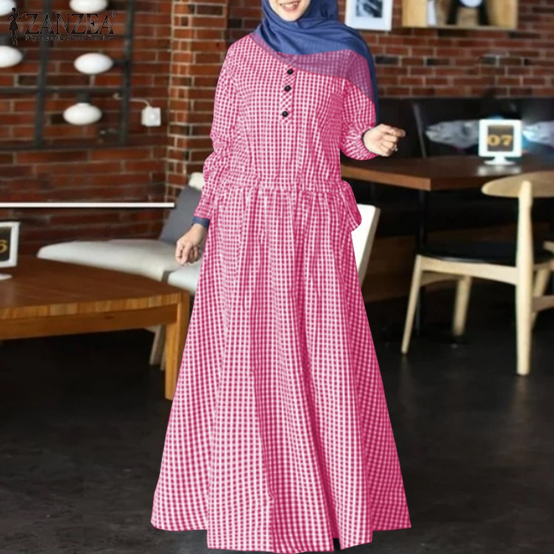 Zanzea Đầm Maxi Dài Tay In Họa Tiết Phong Cách Hồi Giáo Thời Trang Cho Nữ