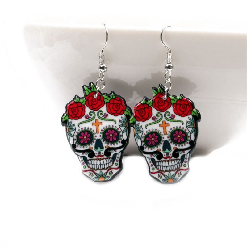 XT-EH Hooks Calavera  Celebrate Mexican Day of the Dead Halloween Acrylic Halloween Skull Earring