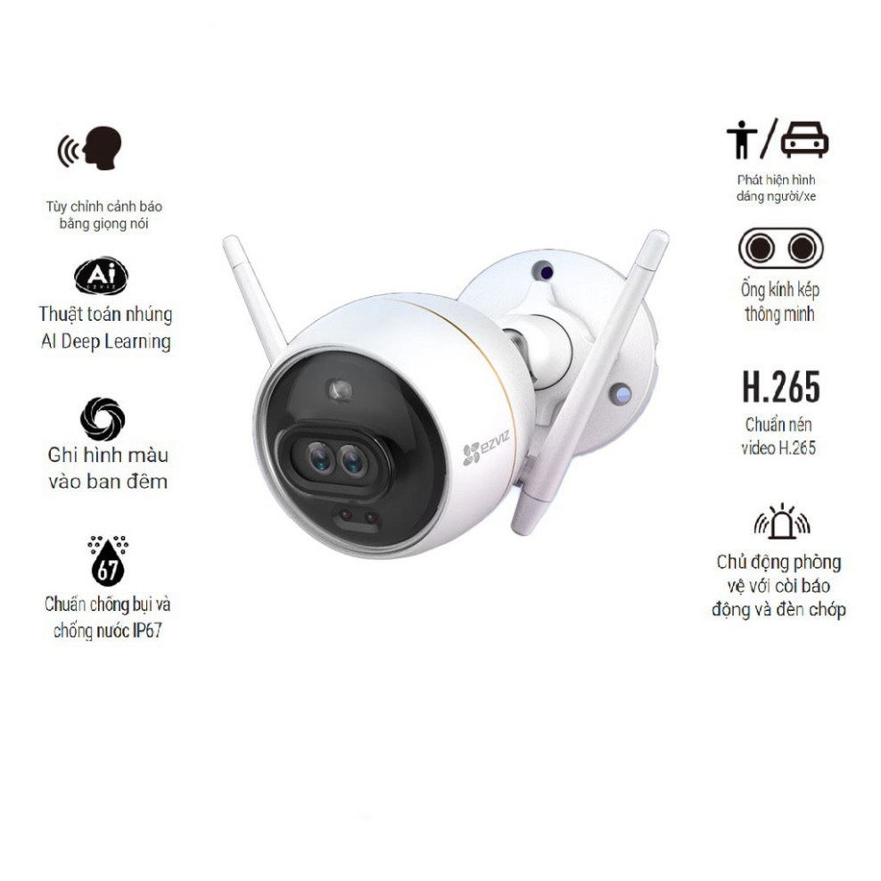 Camera ngoài trời Ezviz C3X Color Night Vision - Quay có màu ban đêm, Phát hiện chuyển động bằng AI, Có còi và đèn chớp