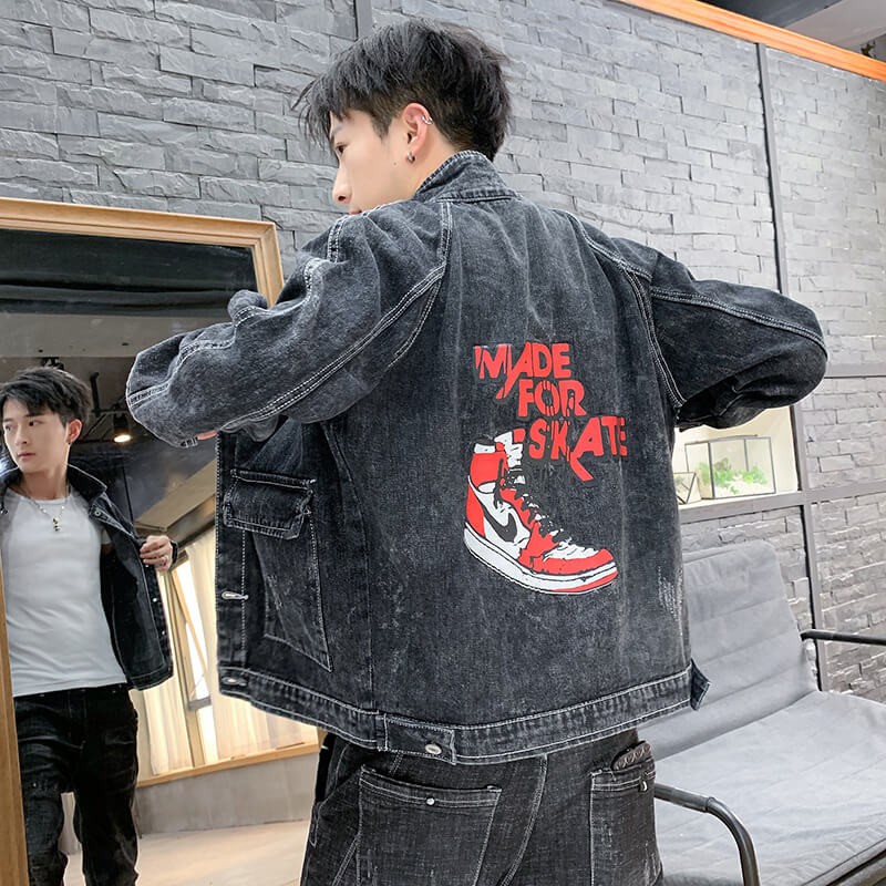 Áo khoác/Áo jacket/Áo nam, thêu hoa, ôm sát, mài trang trí, chất liệu bò, phong cách Hàn Quốc, cập nhật xu hướng thời tr