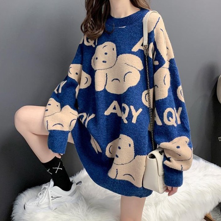 Áo Len Dài Tay, Áo Len FreeSize Hàng Quảng Châu Họa Tiết Gấu Chất Mịn, mềm mặc siêu ấm Sang Chảnh | BigBuy360 - bigbuy360.vn