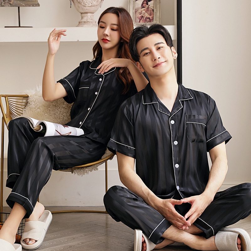 Bộ Đồ Ngủ Ngắn Tay Bằng Lụa Mát Họa Tiết Kẻ Ô Nhiều Màu Sắc Thời Trang Mùa Hè Mới Dành Cho Cặp Đôi