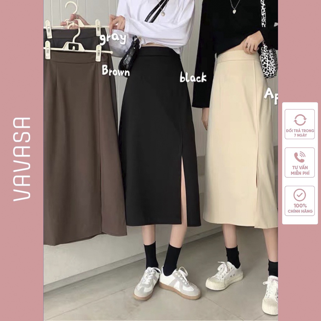 Chân váy chữ a lưng cao dài xẻ tà công sở xếp ly bigsize  CV10