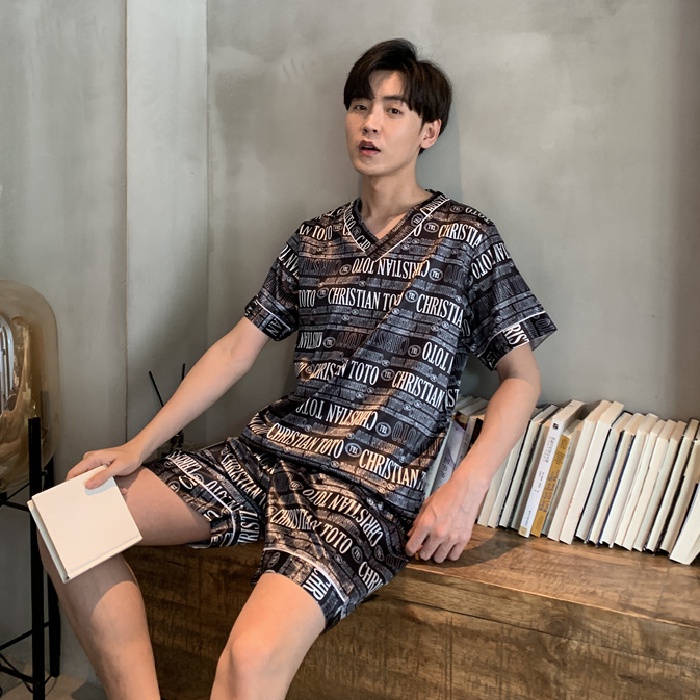Bộ Đồ Ngủ Tay Ngắn Chất Lụa Satin Dáng Rộng Thời Trang Hàn Quốc Cho Nam Size L-7XL luyoo28