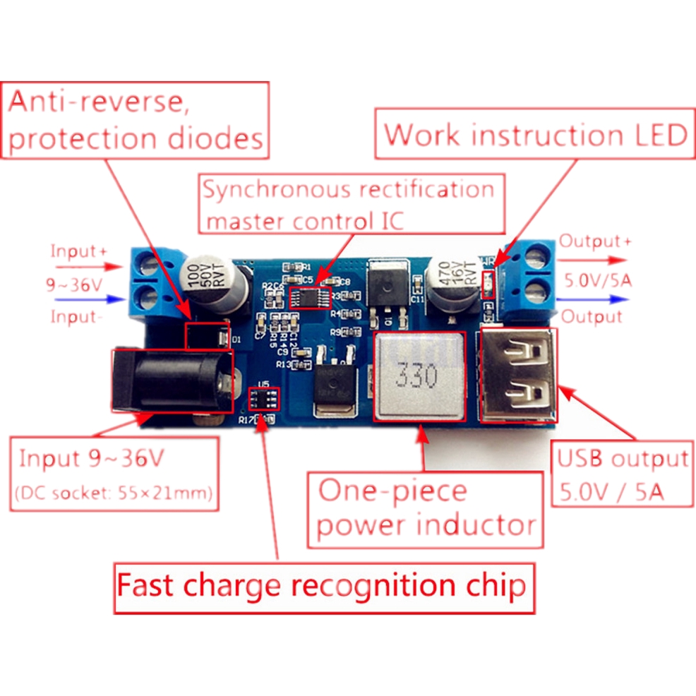 Mô đun hạ áp DC-DC 24V/12V To 5V 5A