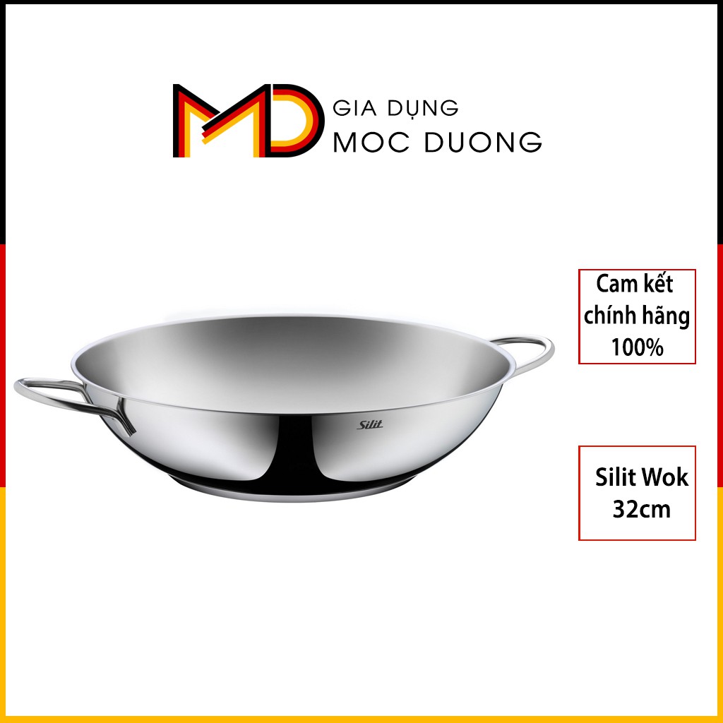 Chảo chiên xào nấu Inox Silit Wok 32cm, chính hãng, Gia Dụng Mộc Dương, nhập Đức