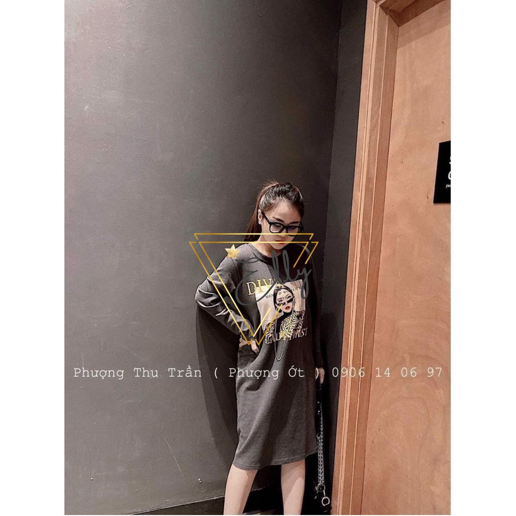 [Mã WAST99 hoàn 12k xu đơn 99k] Váy suông dài tay in hình cô gái dễ thương - bầu bì bon chen thoải mái | BigBuy360 - bigbuy360.vn