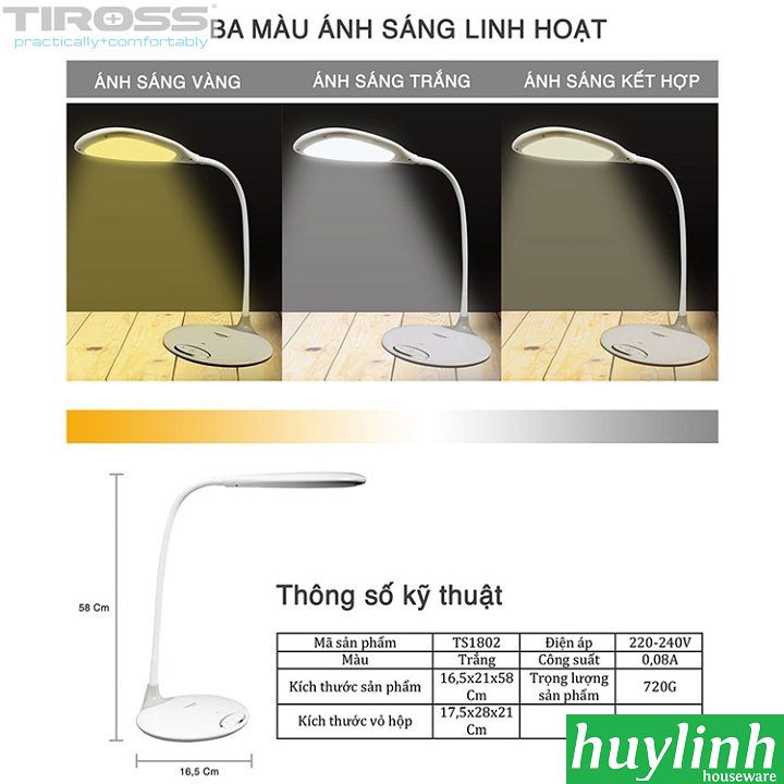 Freeship Đèn bàn LED chống cận Tiross TS1802