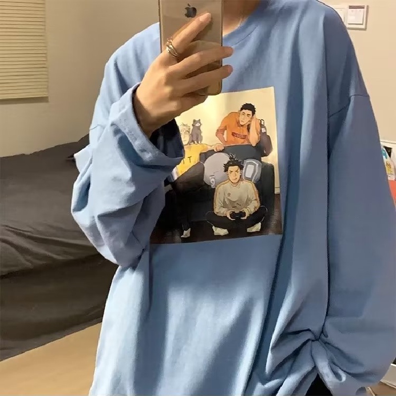 Áo Thun Dáng Rộng In Họa Tiết Hoạt Hình Phong Cách Hip Hop Hàn Quốc Thời Trang Cho Nam Và Nữ size M-5XL