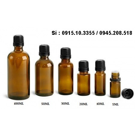 50 Chai thuỷ tinh mầu nâu 50ml (nắp nhựa đen ,có nhỏ giọt)