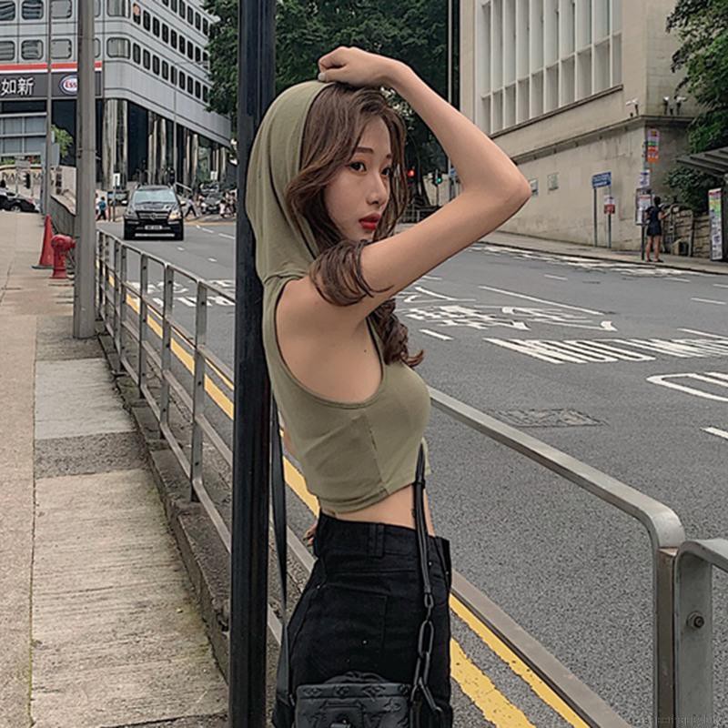 Áo tank top mũ trùm phong cách Hàn Quốc quyến rũ