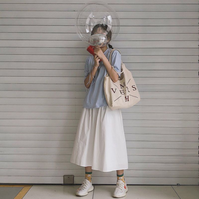 Chân váy dài trắng ulzzang, chân váy dài vintage phong cách Hàn Quốc