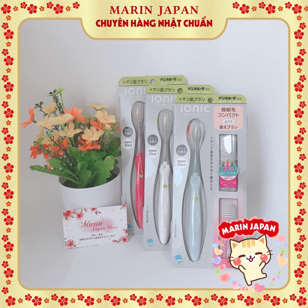 (Sale, Hàng Nhật) BÀN CHẢI ĐÁNH RĂNG KISS You năng lượng ion bộ set 1 bàn chải + 3 đầu bàn chải ionic