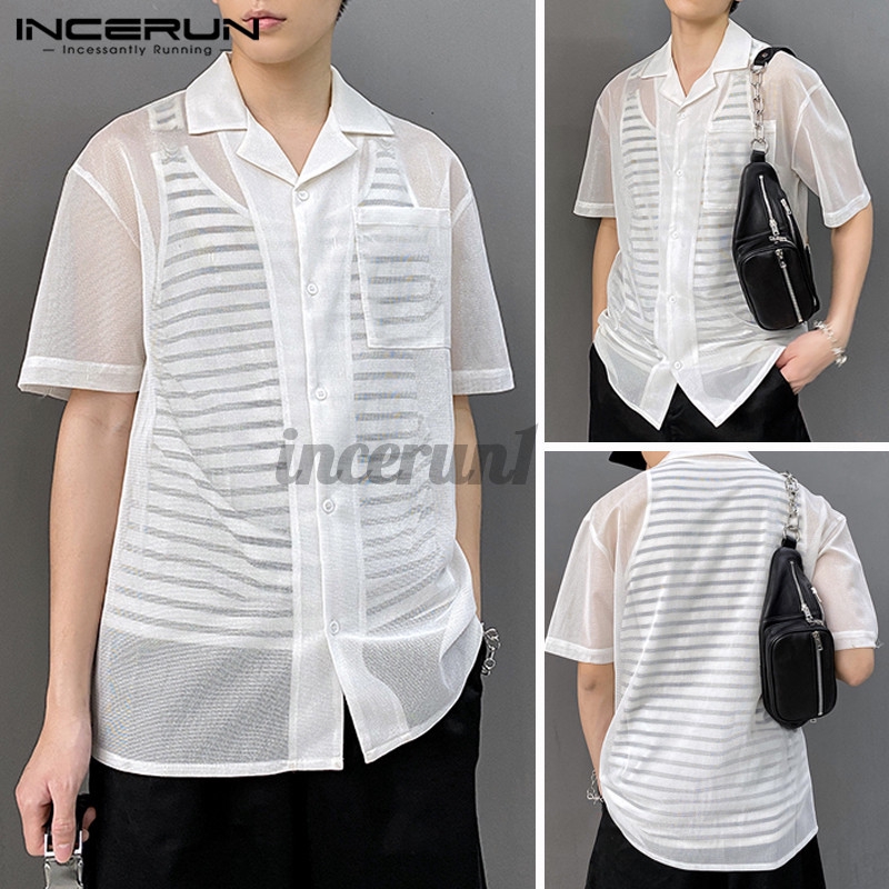 Áo Sơ Mi INCERUN Tay Ngắn Phối Lưới Thời Trang Cho Nam | BigBuy360 - bigbuy360.vn