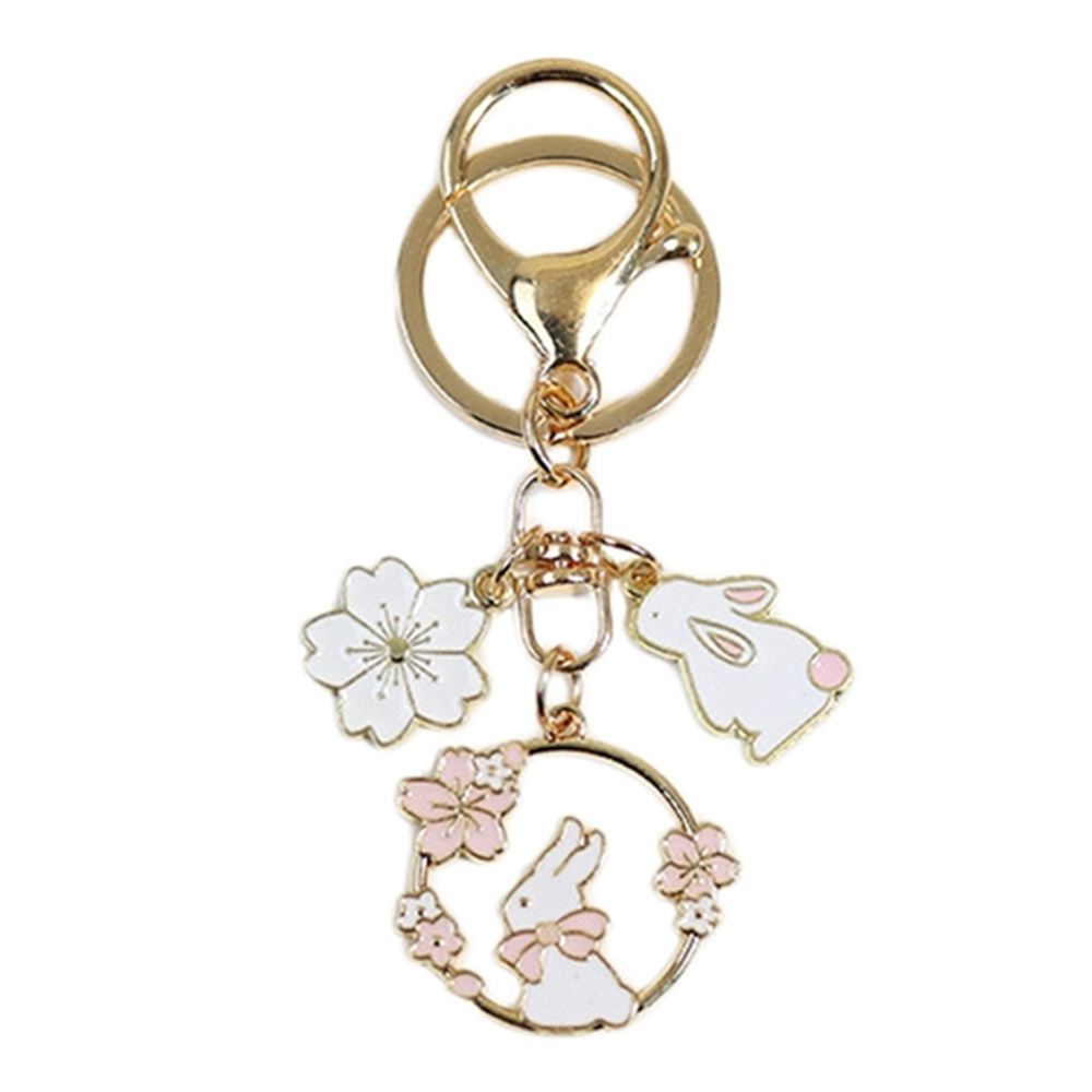 Móc khóa trang trí túi xách hình thỏ/mèo Sakura màu hồng dễ thương bằng kim loại