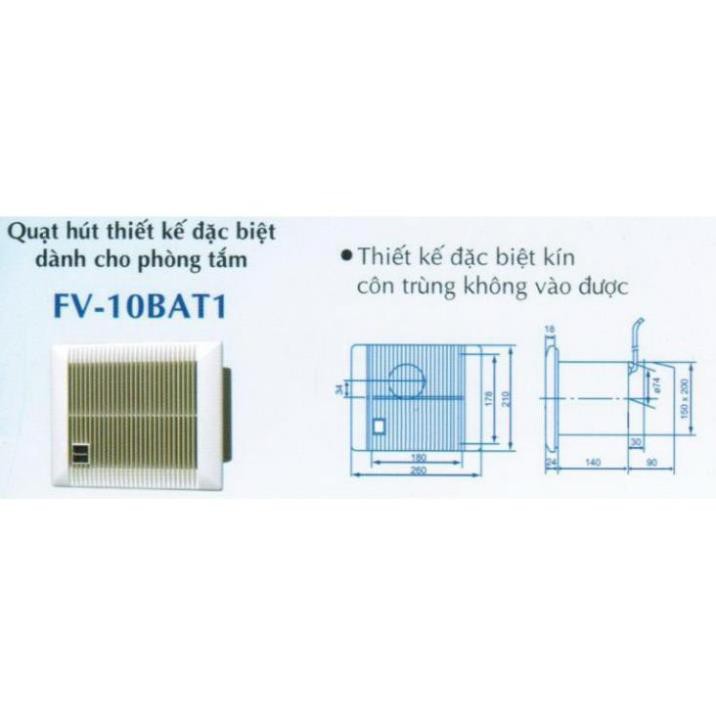 ★PANASONIC★ QUẠT HÚT GẮN TƯỜNG FV-10BAT1 (Sử dụng riêng cho nhà tắm) - Hàng Chính Hãng