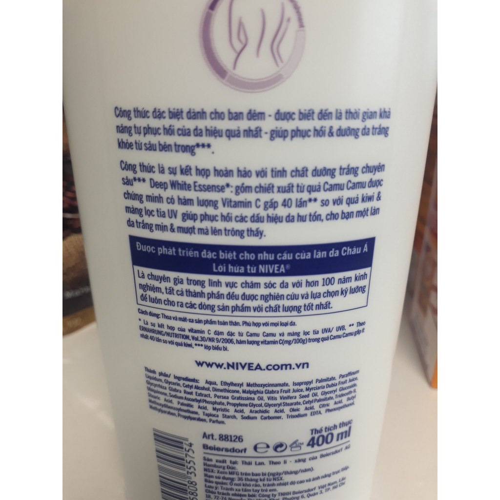 Sữa dưỡng thể trắng da ban đêm Nivea Extra White Night Nourish Body Lotion 400ml/ Kem dưỡng body