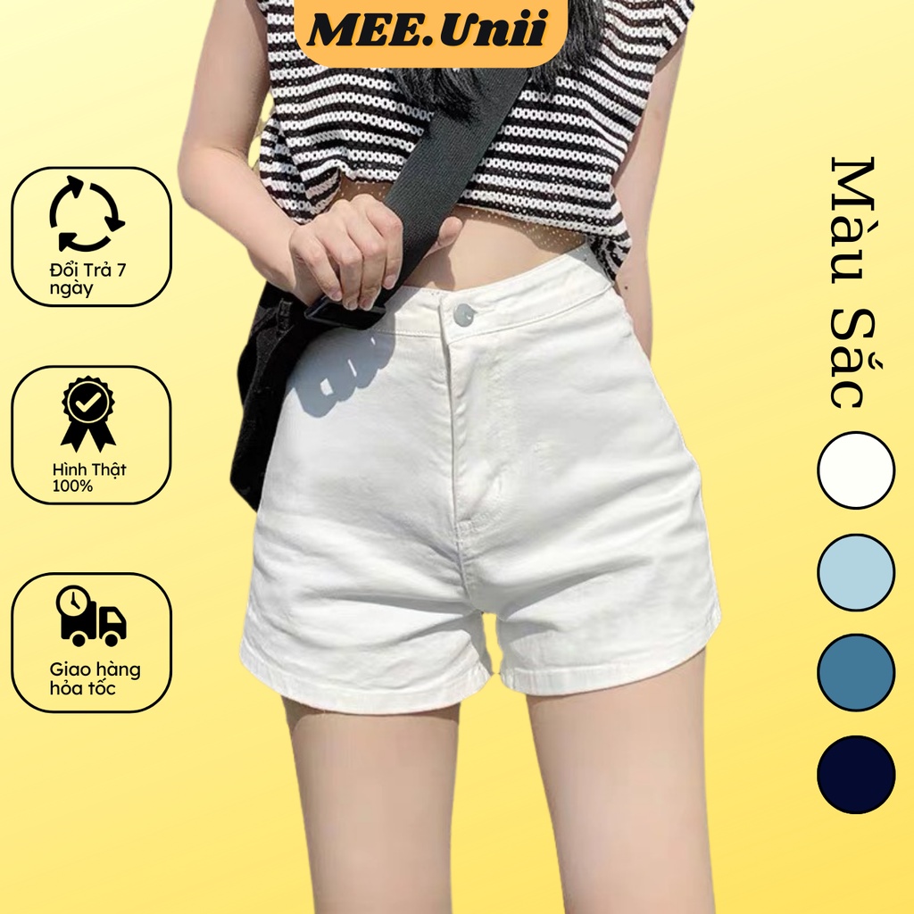 Quần short jeans kaki trơn MEE.UNII co dãn gen bụng cạp cao tôn dáng, quần sooc bò ngắn ôm sát đen trắng xanh