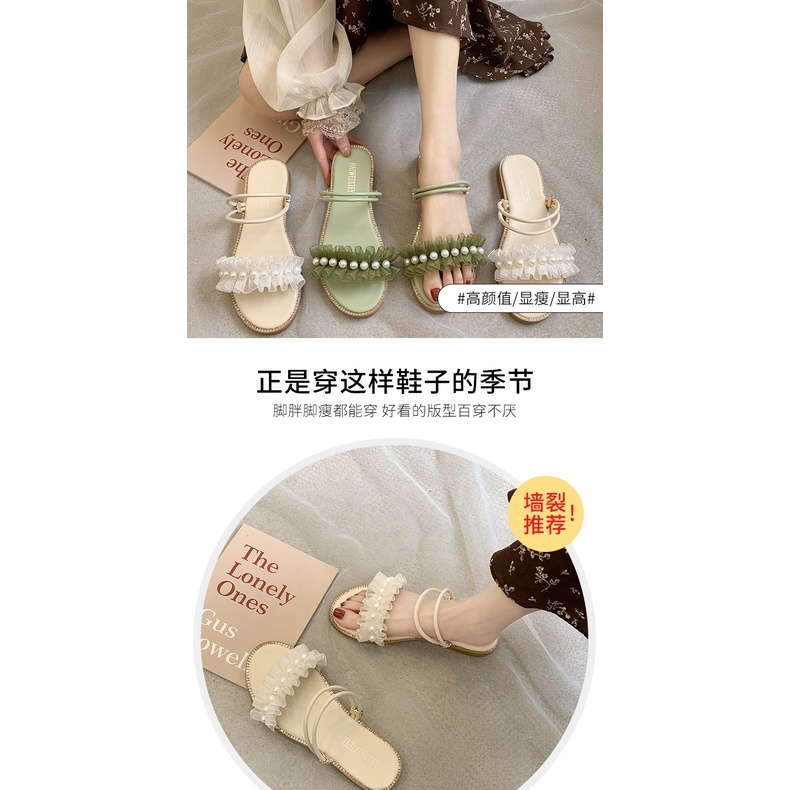 Dép Sandal Mùa Hè Hai Quai Đế Phẳng Phong Cách Thời Trang Hàn Quốc Mới Cho Nữ Sinh