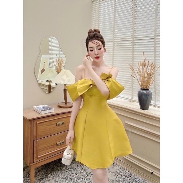 MS1298V ĐẦM XOÈ RỚT VAI NƠ full size S/M/L/XL