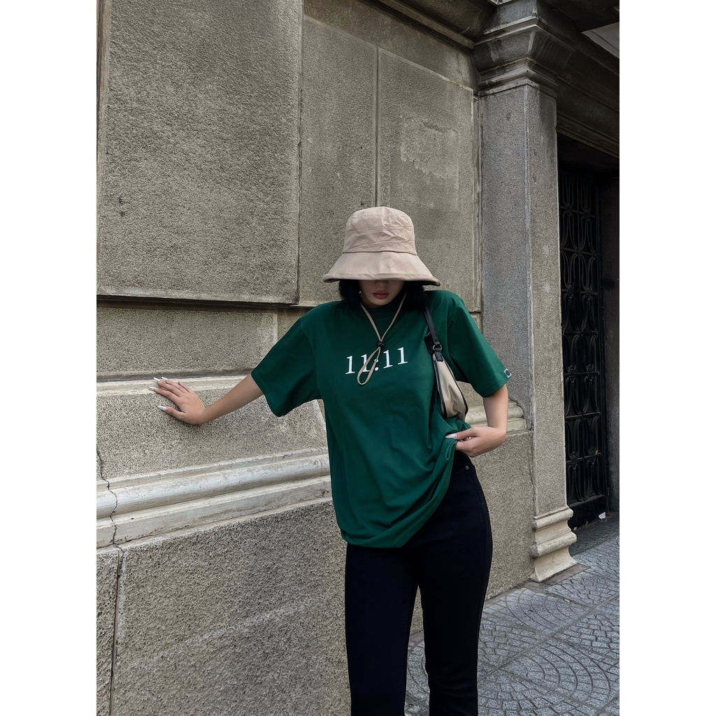 Áo Thun Unisex YOUNG GREEN in 11:11 Màu Xanh lá và Đen chất liệu 100% Thun Cotton - Áo thun form rộng tay lỡ local brand