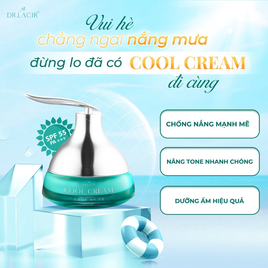 Kem Chống Nắng Vật Lý Cool Cream Drlacir,Hộp 35gram,kem Dưỡng Trắng Da ban ngày,Cấp ẩm cho da,làm trắng da,Spf50+++